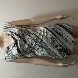 Black/gray/white cowl neck top